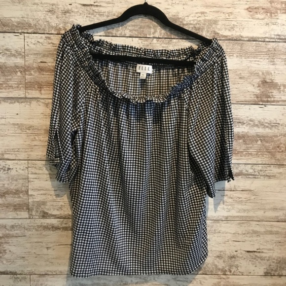 Elle Tops - NWOT - B&W Gingham Off the Shoulder Top